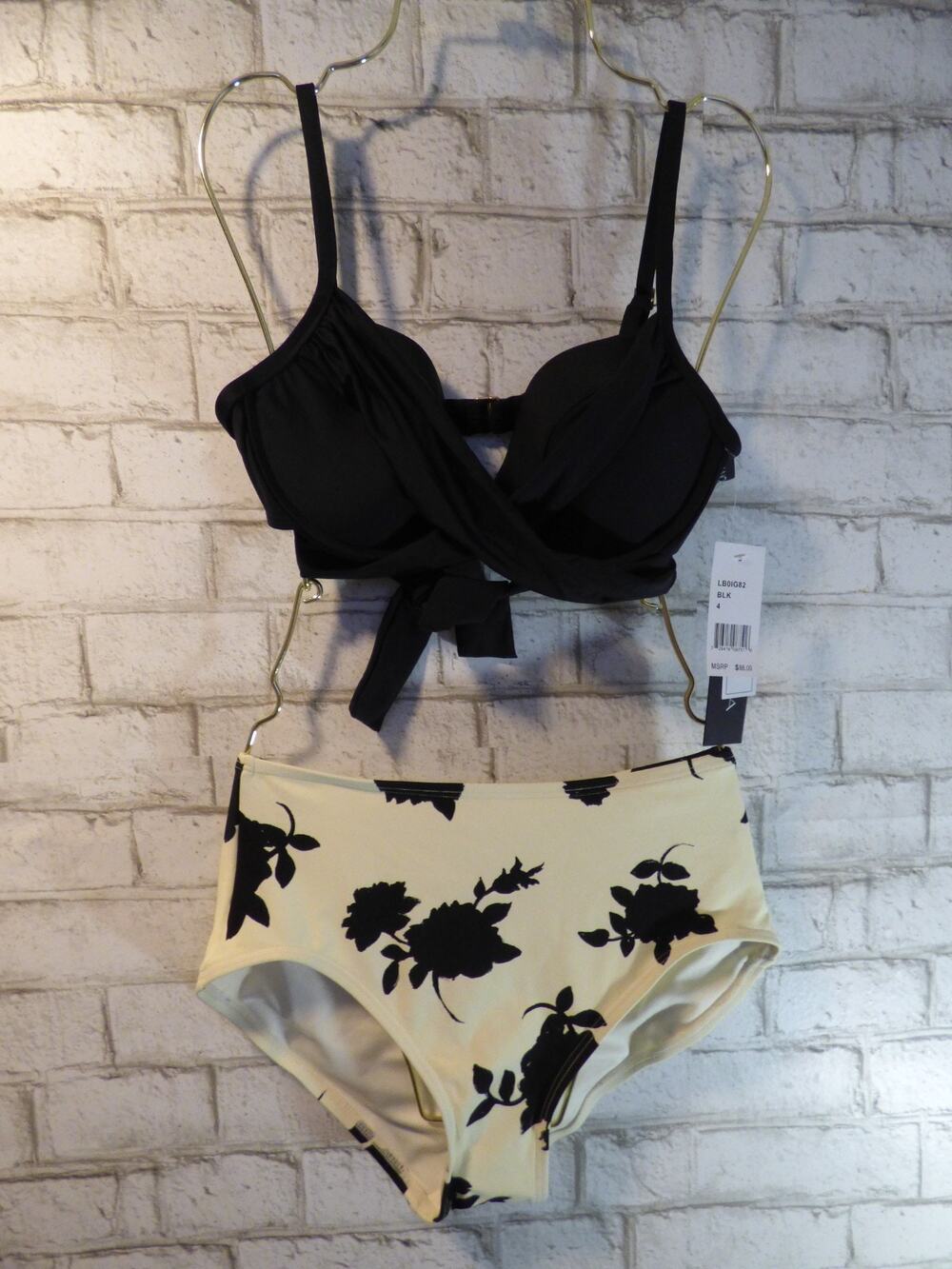 La Blanca Black Wrap Top 4 Kate Spade High Waist Bottom S Bikini NEW